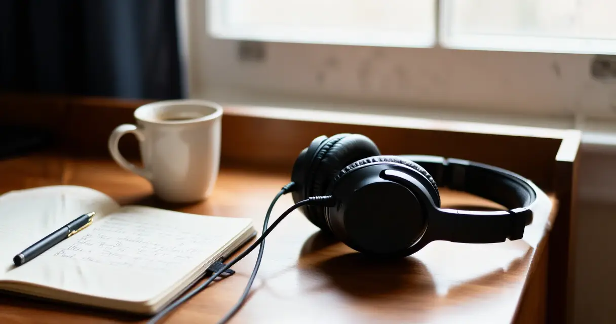 Kuulokkeet ja muistikirja p&ouml;yd&auml;ll&auml; &ndash; podcast-kuuntelu kotona